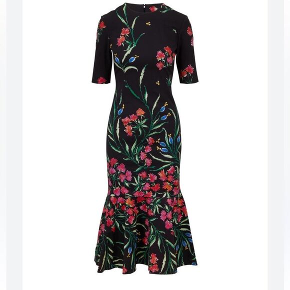 NWT Carolina Herrera Floral Stretch Cotton Faille Cocktail Midi Dress 10 $1990 - Picture 6 of 9